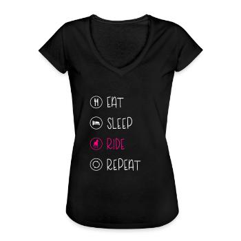EAT SLEEP RIDE , Pferde - Frauen Vintage T-Shirt - Schwarz - Vorne