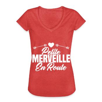 Femme Petite Merveille En Route Future Grossesse - T-shirt vintage Femme - rouge chiné - Devant - Danielle (179cm)