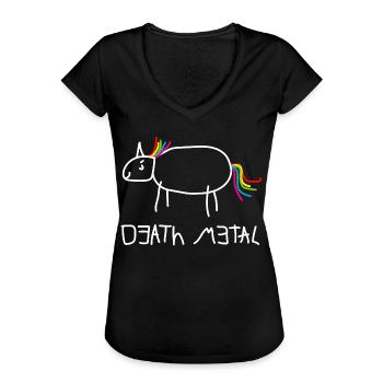 Death Metal Einhorn - Frauen Vintage T-Shirt - Schwarz - Vorne - Danielle (179cm)