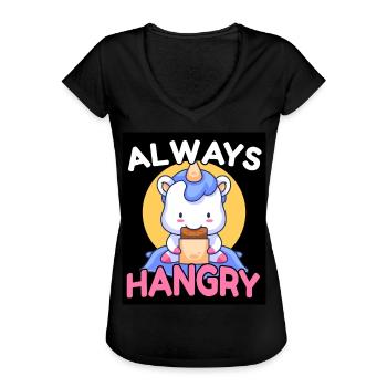 Always Hangry Süßes Einhorn Hungrig Geschenk - Frauen Vintage T-Shirt - Schwarz - Vorne - Danielle (179cm)