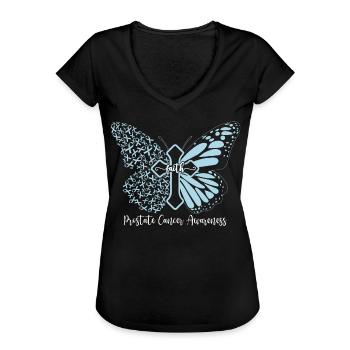 Prostate Cancer Faith Butterfly Cross Gift - Women's Vintage T-Shirt - black - Front - Danielle (179cm)