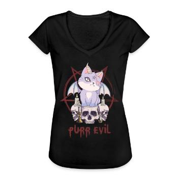Kawaii Cat Skull Pentagram Ronronnant mal ok - T-shirt vintage Femme - noir - Devant - Danielle (179cm)