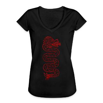Quetzalcoatl Aztec Maya Serpent à plumes - T-shirt vintage Femme - noir - Devant - Danielle (179cm)