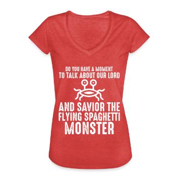 Fliegendes Spaghettimonster FSM - Frauen Vintage T-Shirt - Rot meliert - Vorne - Danielle (179cm)