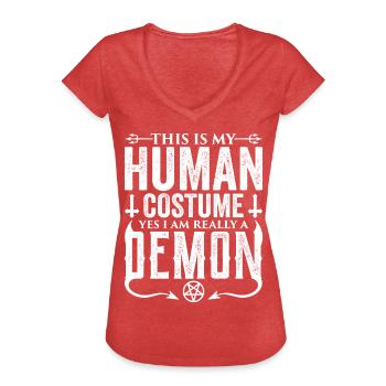 Funny Cult Occult - Women's Vintage T-Shirt - heather red - Front - Danielle (179cm)
