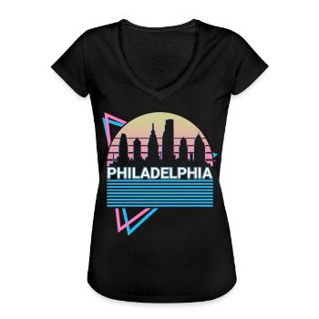 Philadelphie City Skyline Cityscape Rétro - T-shirt vintage Femme - noir - Devant - Danielle (179cm)