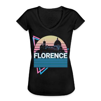 Florence City Skyline Cityscape Rétro - T-shirt vintage Femme - noir - Devant - Danielle (179cm)