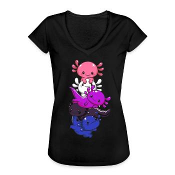 Subtil Genderfluid Flag Kawaii Axolotl LGBTQ - T-shirt vintage Femme - noir - Devant - Danielle (179cm)