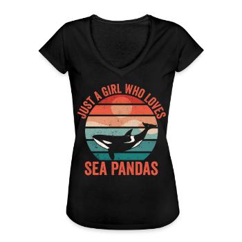 Sjov Orca Whale Sea Panda Retro - Dame vintage T-shirt - sort - Foran - Danielle (179cm)
