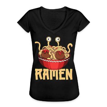 Spaghetti volant Monster FSM Pastafari Pastafar - T-shirt vintage Femme - noir - Devant - Danielle (179cm)