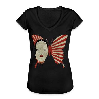 Angura Kei Papillon Esthétique Japonais Foncé - T-shirt vintage Femme - noir - Devant - Danielle (179cm)