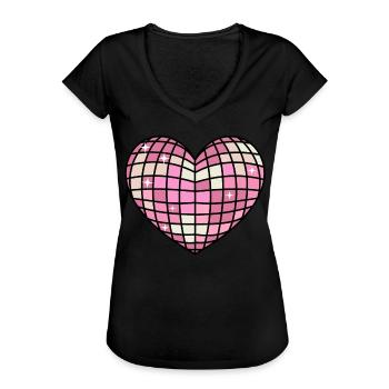Danish Pastel Aesthetics Heart Disco Ball - Women's Vintage T-Shirt - black - Front - Danielle (179cm)