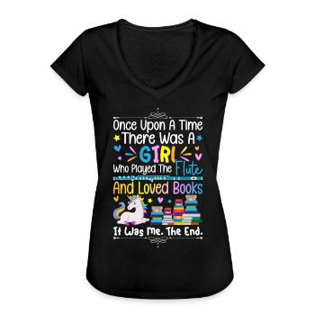 Flötenmädchen Flötenspielerin - Frauen Vintage T-Shirt - Schwarz - Vorne - Danielle (179cm)