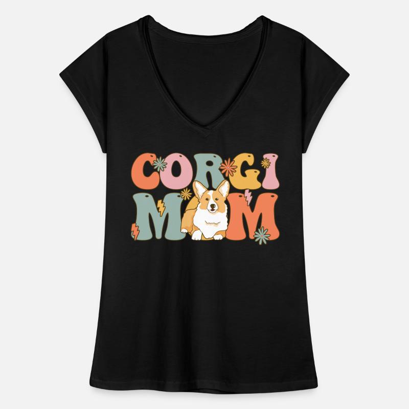 Groovy Corgi Mom Hundemutter Frauen Vintage T-Shirt
