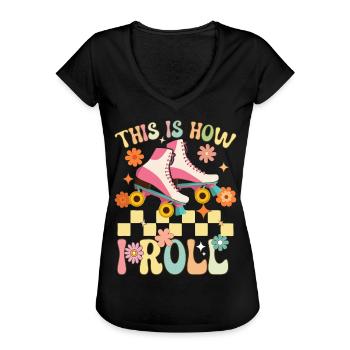 Groovy Roller Skating Rollschuhfahrer - Frauen Vintage T-Shirt - Schwarz - Vorne - Danielle (179cm)