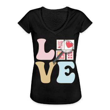 LOVE Stamp Collector Stamp Collecting - Women's Vintage T-Shirt - black - Front - Danielle (179cm)