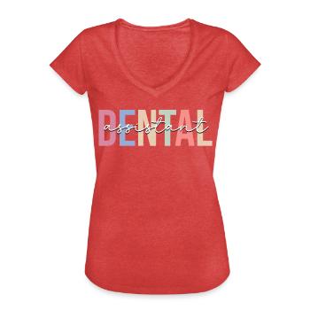 Assistante dentaire Hygiéniste dentaire Dentiste - T-shirt vintage Femme - rouge chiné - Devant - Danielle (179cm)
