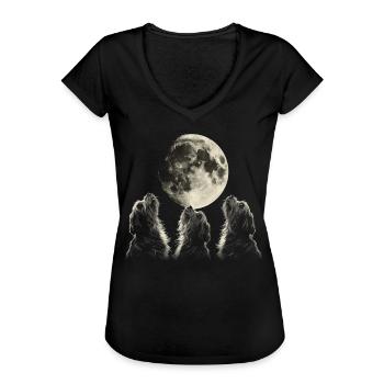Havaneser Hund Heulender Mond - Frauen Vintage T-Shirt - Schwarz - Vorne - Danielle (179cm)