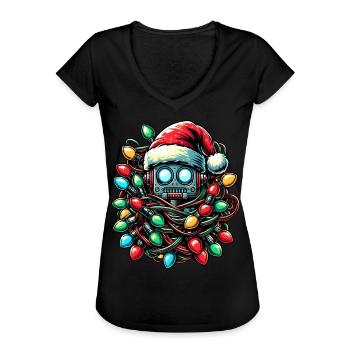 Roboter Robotertechnik Weihnachtsmütze Xmas - Frauen Vintage T-Shirt - Schwarz - Vorne - Danielle (179cm)