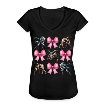 Coquette Bow Wrestler Ringen Mom Mothers Day - Frauen Vintage T-Shirt - Schwarz - Vorne - Danielle (179cm)