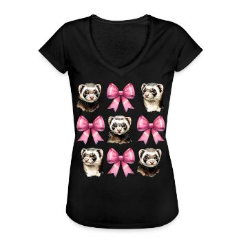 Coquette Bogen Frettchen niedlich rosa Mädchen Mom - Frauen Vintage T-Shirt - Schwarz - Vorne - Danielle (179cm)
