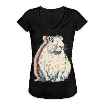 Capybara Capibara Retro-Linienkunst - Frauen Vintage T-Shirt - Schwarz - Vorne - Danielle (179cm)