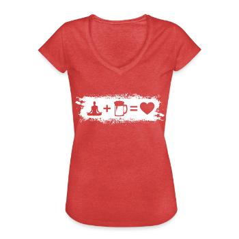 Grunge Rectangle - Heart - Beer - Yoga - - Women's Vintage T-Shirt - heather red - Front - Danielle (179cm)
