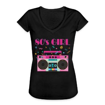 80s Girl 80er Jahre Outfit Party 80's Kostüm - Frauen Vintage T-Shirt - Schwarz - Vorne - Danielle (179cm)