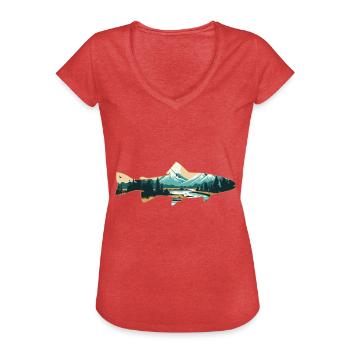 Pêche à la mouche dans un paradis de la truite: rétro - T-shirt vintage Femme - rouge chiné - Devant - Danielle (179cm)