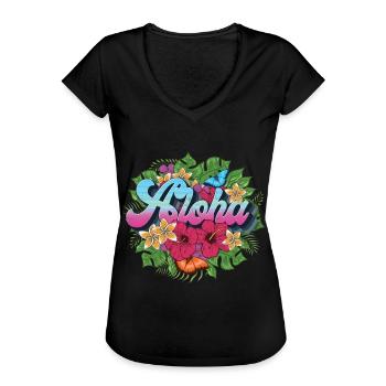 Aloha Blume für einen Hawaii-Liebhaber und Surfer - Frauen Vintage T-Shirt - Schwarz - Vorne - Danielle (179cm)