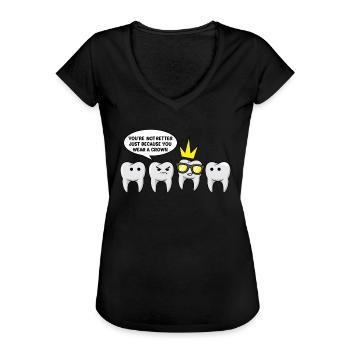 Drôle de couronne dentaire dents dentiste Sort de dentiste - T-shirt vintage Femme - noir - Devant - Danielle (179cm)