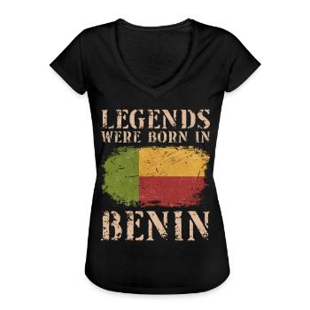 Vintage Design Benesie Drapeau Bénin - T-shirt vintage Femme - noir - Devant - Danielle (179cm)