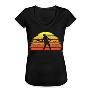 Discgolf Disc-Sport Retro Sonnenuntergang Golfdisc - Frauen Vintage T-Shirt - Schwarz - Vorne - Danielle (179cm)