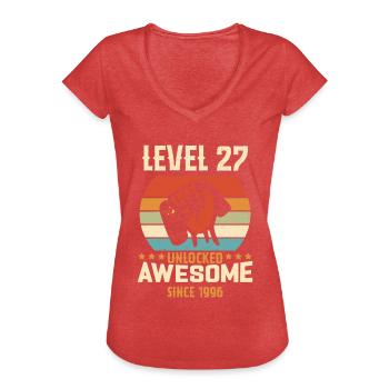 Level 27 Complete 1996 Birthday Gift - Women's Vintage T-Shirt - heather red - Front - Danielle (179cm)