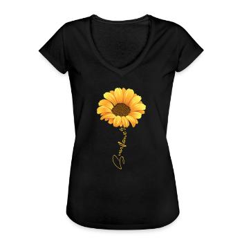 Magnifique tournesol avec écriture chemise tournesol - T-shirt vintage Femme - noir - Devant - Danielle (179cm)