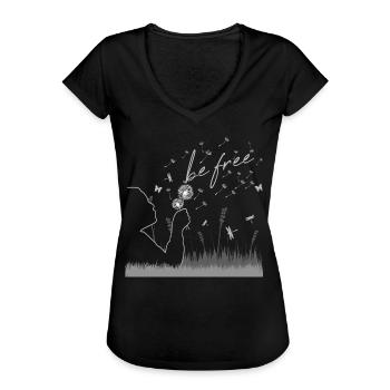 Sois libre! Fleurs de Blowball de pissenlit sucré - T-shirt vintage Femme - noir - Devant - Danielle (179cm)