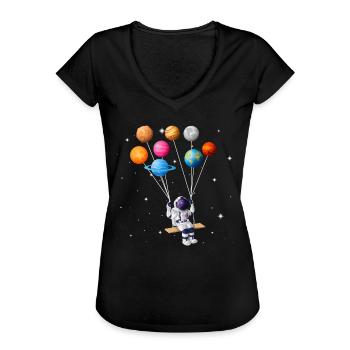 Astronaut Planet Schaukel Sonnensystem Sonne Erde - Frauen Vintage T-Shirt - Schwarz - Vorne - Danielle (179cm)