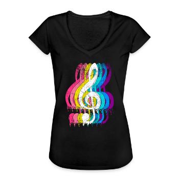 Musicien clef clé de sol musique - T-shirt vintage Femme - noir - Devant - Danielle (179cm)