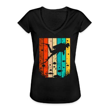 Cadeau de la vie marine corail plongeur rétro - T-shirt vintage Femme - noir - Devant - Danielle (179cm)