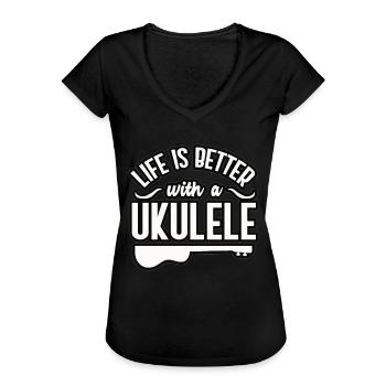 Ukulele - Frauen Vintage T-Shirt - Schwarz - Vorne - Danielle (179cm)