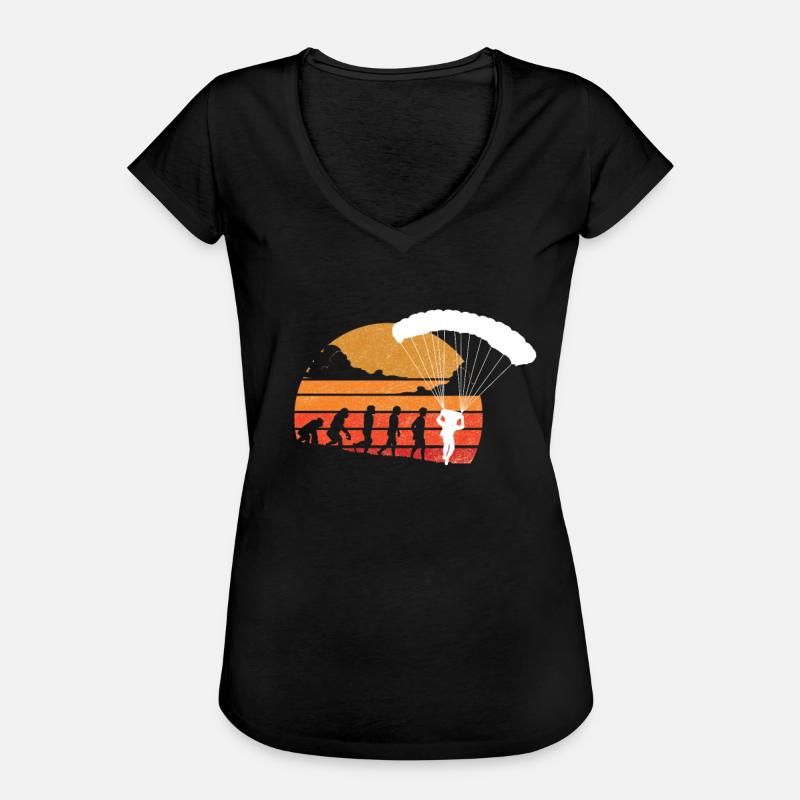 Evolusjon av Skydiving Parachuting Skydiver - Vintage-T-skjorte for kvinner - svart
