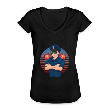 Officier de police Agent de police Law Cop Vintage - T-shirt vintage Femme - noir - Devant - Danielle (179cm)