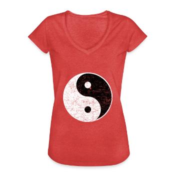 Yin Yang Retro Vintage Harmony Taoism Yoga Gift - T-shirt vintage Femme - rouge chiné - Devant - Danielle (179cm)