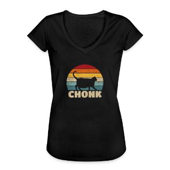 Chonk Clothing Distressed 70s Retro Style Funny - Frauen Vintage T-Shirt - Schwarz - Vorne - Danielle (179cm)