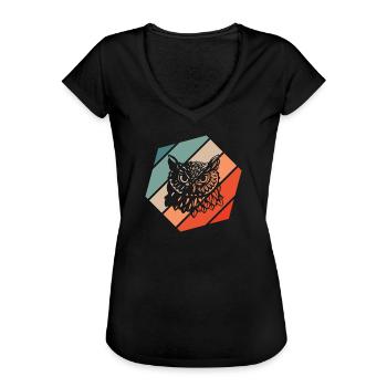 Eule Retro Style Vintage - Frauen Vintage T-Shirt - Schwarz - Vorne - Danielle (179cm)