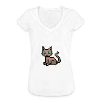 Cat Pixelart Pixels - Women's Vintage T-Shirt - black - Front - Danielle (179cm)
