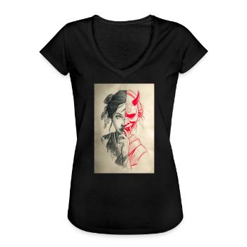 Dualitätsporträt: Frau und Oni - Frauen Vintage T-Shirt - Schwarz - Vorne