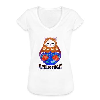 Matroschcat | Miauschka | Katze und Matroschka - Frauen Vintage T-Shirt - Schwarz - Vorne - Danielle (179cm)
