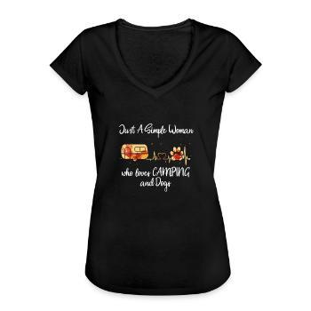 Nur eine einfache Frau, die Camping und Hunde liebt - Frauen Vintage T-Shirt - Schwarz - Vorne - Danielle (179cm)