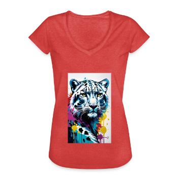 Schneeleopard | Leopard | Raubtier - Frauen Vintage T-Shirt - Rot meliert - Vorne - Danielle (179cm)